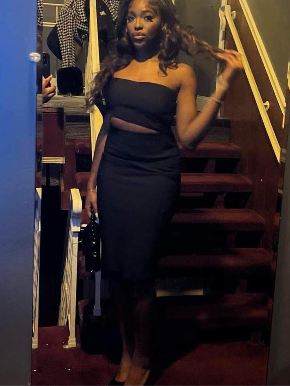 Strapless Black Cutout Midi Dress - Women